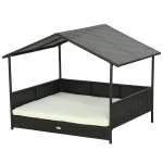 PawHut Outdoor Dog House Wicker Dog Bed with Soft Cushion Washable Cover, for Medium Large Dogs Indoor Outdoor, Cream White