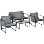 Outsunny 4 Piece Outdoor Furniture Set, Patio Conversation Set with Tempered Glass Table, Loveseat, 2 Chairs and Cushions, Grey