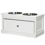 PawHut Elevated Dog Bowls with Storage Drawer for Large Dogs, White