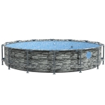 Outsunny Round Above Ground Pool, Metal Frame Pool with Cartridge Filter Pump and Repair Patch, 14' x 33", Gray Brick
