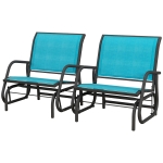 Outsunny 2 Pieces Outdoor Glider Chair, Steel Swing Chai with Curved Armrests for Porch, Garden, Poolside, Balcony, Blue