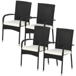 Outsunny Stackable 4 PE Rattan Outdoor Dining Chairs with Cushions, Patio Wicker Dining Chairs with Armrests & Backrest, Cream White