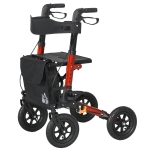 HOMCOM Rollator for Seniors with Seat, Rubber Wheels, Aluminum Folding Rolling Walker with Adjustable Handle, Bag, Red