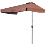 Outsunny 7.5ft Half Umbrella Semi Patio Parasol with Crank Handle, Top Vent for Garden, Balcony- NO BASE INCLUDED, Coffee
