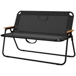Outsunny 2-Seat Folding Patio Bench Camping Chair, Sports Chair with Armrest, Mesh Fabric Seat for Lawn, Black