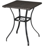 Outsunny Patio Wicker Dining Table with Umbrella Hole, 34 Inch Outdoor PE Rattan Coffee Table with Plastic Board Under the Woven Table Top for Patio, Garden, Balcony, Mixed Brown