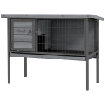 PawHut Wooden Rabbit Hutch Elevated with No Leak Tray, Openable Roof for Indoor/Outdoor, Gray
