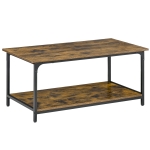 HOMCOM Industrial Coffee Table with Storage Shelf, 2-tier Center Table for Living Room, Rustic Brown