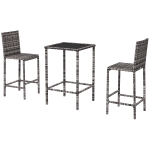 Outsunny 3 Piece Patio Bar Set Wicker Rattan Garden Bistro Set Barstool and Table for Patio Backyard Balcony Poolside, Grey