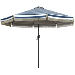 Outsunny 9ft Patio Umbrella Outdoor Table Umbrella w/ Tilt, Crank, Ruffled, 8 Ribs for Garden, Deck, Pool, Blue Stripe