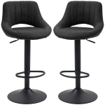 HOMCOM Swivel Bar Stools Set of 2, Linen Upholstered Counter Height Barstools with Round Metal Base