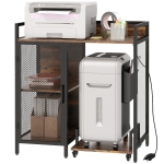 Vinsetto Printer Table with Socket and USB Charging Ports, Printer Stand with CPU Stand and Adjustable Shelf, Rustic Brown