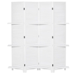 HOMCOM 4-Panel Wall Partition Room Separator with 3 Storage Shelves Foldable Design Wooden Frame 5.6FT White