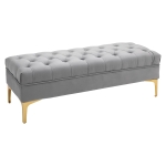 HOMCOM End of Bed Bench Tufted Upholstered Foot Stool, Light Grey