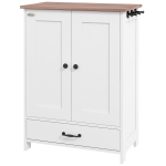 PawHut Pet Feeding Station, Dog Food Storage Cabinet w/ Raised Dog Bowls, Adjustable Panel, Hooks for Medium Dogs, White