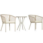 Outsunny 3 Pieces Patio Furniture Outdoor PE Rattan Bistro Set w/ Seat Cushions, Glass Table for Garden, Backyard, Beige