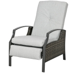 Outsunny Outdoor Rattan Recliner Chair, Wicker Reclining Chair with Adjustable Back Retractable Footrest Cushion Light Grey