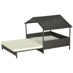 PawHut Outdoor Dog Bed Extendable Wicker Dog Bed w/ Waterproof Roof, Soft Cushion, for Small and Medium Dogs, Cream White