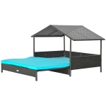 PawHut Outdoor Dog House Extendable Wicker Dog Bed with Soft Cushion Washable Cover, for Small and Medium Dogs, Blue