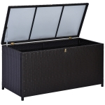 Outsunny Wicker Outdoor Storage Box, 75 Gallon Deck Box with Gas Strut and Clamp Lid, Rattan Patio Storage Container for Gardening Tools, Pool Supplies, Dark Brown