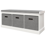 HOMCOM Shoe Storage Bench with Seat, Entryway Bench Seat with Cushion, 3 Fabric Drawers for Hallway, White