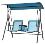 Outsunny 2 Person Porch Swing with Canopy, Storage Table, Cup Holder, Blue