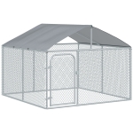 PawHut Outdoor Dog Kennel, Heavy Duty Dog Run Outdoor Fence with Waterproof Cover, Galvanized Chain Link, Secure Lock, 7.5' x 7.5' x 5.6'
