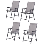 Outsunny Set of 4 Outdoor Folding Chairs, Stackable Patio Dining Chairs with Armrests, Metal Frame, Gray