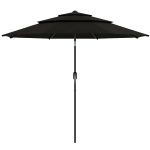 Outsunny 9FT 3 Tiers Patio Umbrella Parasol with Crank, Push Button Tilt for Deck, Backyard and Lawn, Black