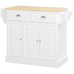 HOMCOM Triple-Cabinet Kitchen Island on Wheels, Kitchen Storage Cabinet with Drawers, Rolling Utility Cart White