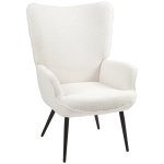HOMCOM Accent Sherpa Chair, Upholstered Armchair, Fluffy Wingback Chair for Living Room, Reading Room, Cream White