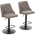 HOMCOM Counter Height Bar Stools Set of 2, Height Adjustable Swivel Barstools with Footrest and Tufted Back, Linen Fabric Bar Chairs, Brown
