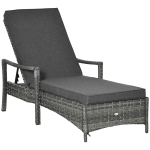 Outsunny Wicker Chaise Lounge, 4 Position Adjustable Backrest and Cushions Outdoor Lounge Chair PE Rattan Sun Lounger for Poolside, Balcony or Garden, Dark Grey