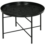 HOMCOM Coffee Table for Living Room, 24" Round Center Table with Hammered Tray Top and Metal Frame for Bedroom, Black