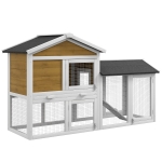 PawHut 58" Wooden Rabbit Hutch with Run, Removable Tray, Asphalt Roof,  Lockable Doors and Ramp, Nature Wood