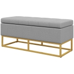 HOMCOM Flip Top Storage Ottoman, Upholstered Storage Bench, Linen Fabric Footstool for Living Room, Bedroom, Grey