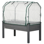 Outsunny Raised Garden Bed with PE Greenhouse Cover Outdoor Elevated Wood Planter Box for Herbs and Vegetables Dark Gray