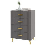 HOMCOM 4 Drawer Cabinet, Drawer Chest for Bedroom, Chest of Drawers with Aluminium Legs and Gold Handles, Dark Grey