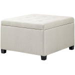 HOMCOM Round Storage Ottoman Bench, Button Tufted Ottoman with Flip Top for Living Room, Entryway and Bedroom, Beige