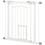 PawHut Auto-Close Pet Gate, Stair Gate with Cat Door, Double Locking for Doorways Hallways Stairs, Fits 29"-31.5" Wide, White
