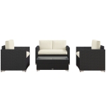 Outsunny 4 Pieces Rattan Sofa Set Wicker Patio Sofa Set with Loveseat Chairs Glass Top Coffee Table for Garden Outdoor Cream