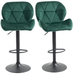 HOMCOM Bar Stool Set of 2 Fabric Adjustable Height Armless Upholstered Counter Chairs with Swivel Seat, Green