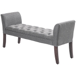 HOMCOM Upholstered Bedroom Entryway Bench with Button Tufted Design, End of Bed Bench with Arms and Solid Wood Legs, Dark Gray