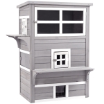 PawHut Outdoor Cat House, 3-Tier Kitty Shelter with 5 Escape Doors, Weather Resistant, Gray & White