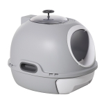 PawHut Cat Litter Box Toilet with Lid, Covered Litter Box with Scoop, Enclosed Drawer and Skylight, Grey