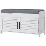 HOMCOM Shoe Storage Bench, Modern Entryway Bench with Cushion, Hidden Compartments, Adjustable Shelves, Shutter Doors, White