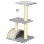 PawHut 28" Cat Tree with Scratching Post, Pad, Toy Ball for Indoor Cats, Light Grey