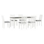 Retro Style 7-Piece Dining Table Set with Extendable Table, 6 Upholstered Chairs, Solid Wood Legs, and Distressed Finish, 54"-70"L x 36"W x 30"H, Antique brown