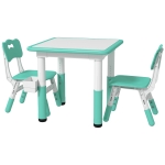 Qaba 3pc Height Adjustable Toddler Table and Chair Set with Storage, Easy to Wipe for Daycare Classroom, Green