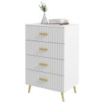 HOMCOM 4 Drawer Cabinet, Drawer Chest for Bedroom, Chest of Drawers with Aluminium Legs and Gold Handles, White